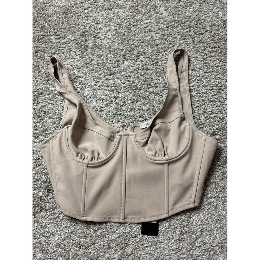 Fashion Nova Do You Boo Bustier Taupe Corset Crop Top TH25795 L